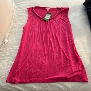 Hot Pink Lillly Pulitzer Sleeveless Top with Neckline Glass Bead Embroidery